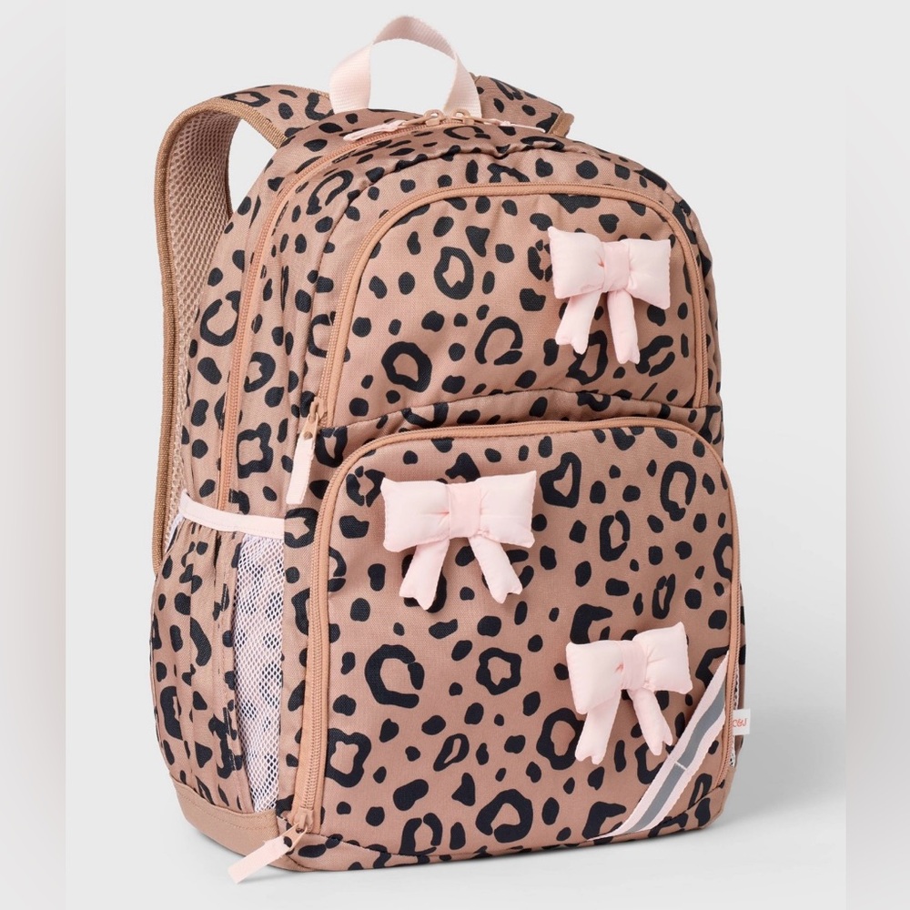 Cat & Jack Leopard Print Backpack with Pink Bows